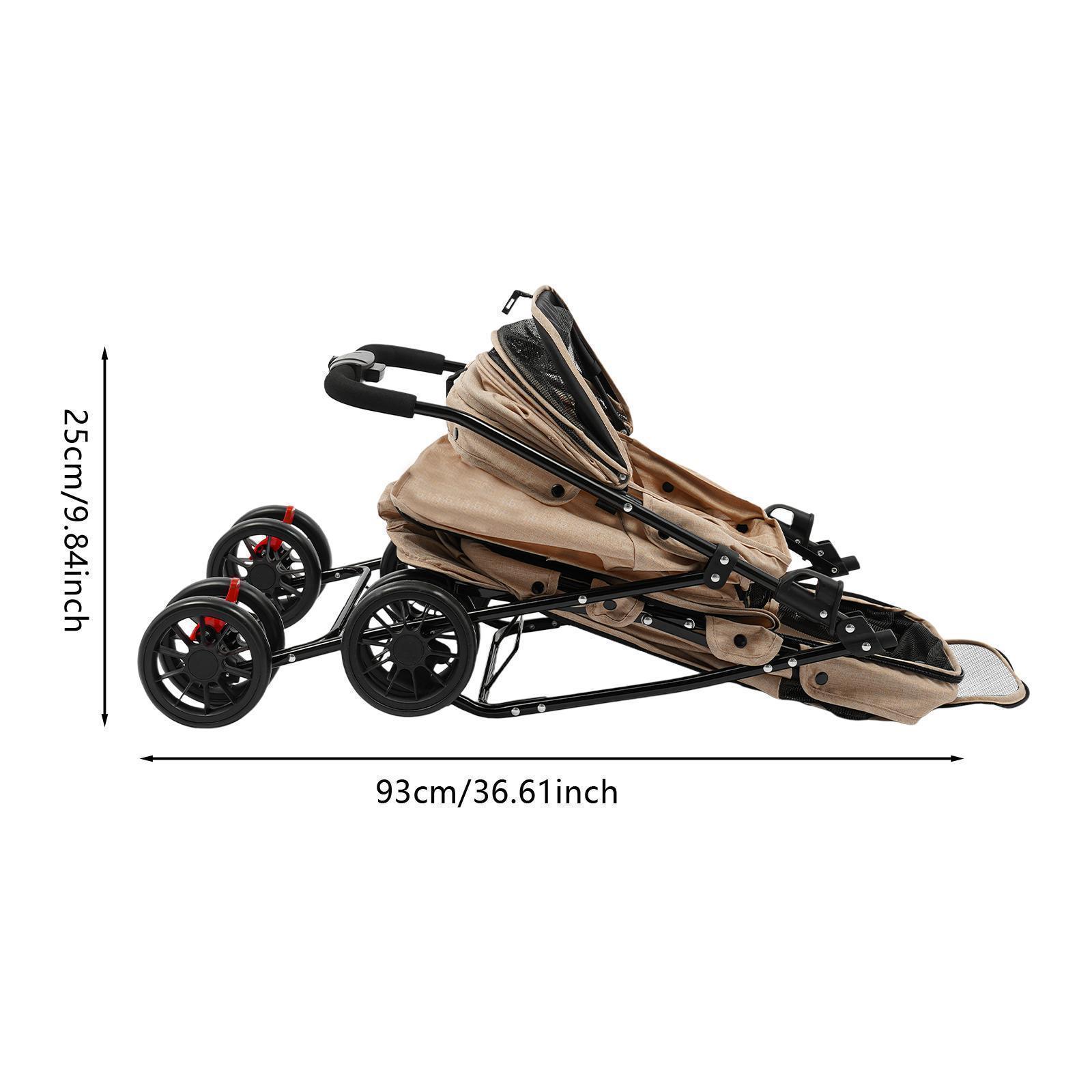 two tiered pet stroller in khaki ideal for jogging or gliding