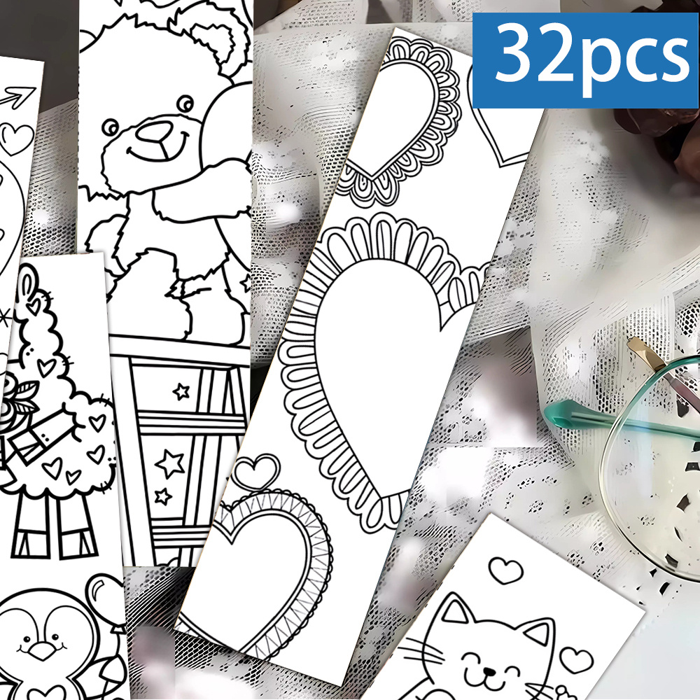 Image of 32pcs Diy Coloring Bookmarks With Heart-shaped Pages - Colorable Bookmarks Suitable For Adults,,, Teachers & Book Lovers - Minimalist Reading Reward Gift, Page Markers For Books, Journals, Planners