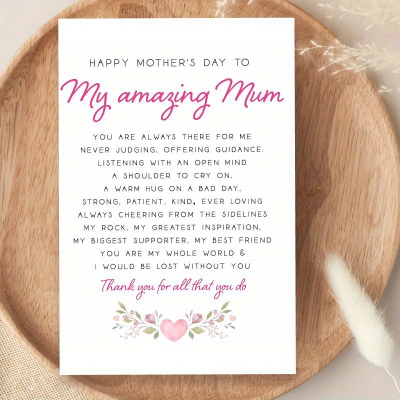 TEMU Funny And Adorable Mother's Day Greeting Card, A Perfect Birthday Gift For Spring, Celebrating The Best Mother With A Poem. Ideal For Mother's