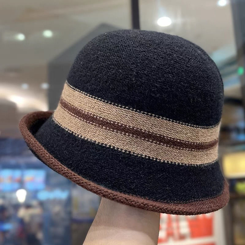 TEMU Summer New Sunscreen British Versatile Fisherman Hat Elegant Retro Striped Top Hat Basin Hat Fashionable Women's Hat