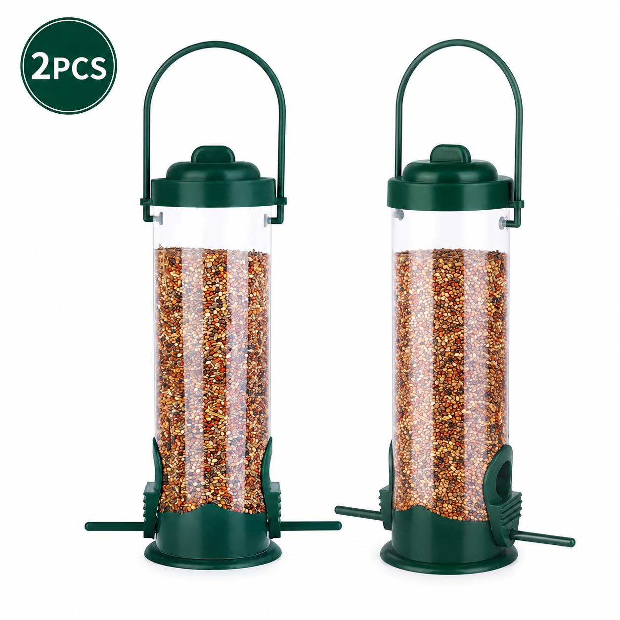 TEMU 2pcs Hanging Bird Feeder Set, Outdoor Wild Bird Seed Feeder With Clear Tube, Large Capacity Garden Bird Feeder, Easy Refill Hanging Bird Food