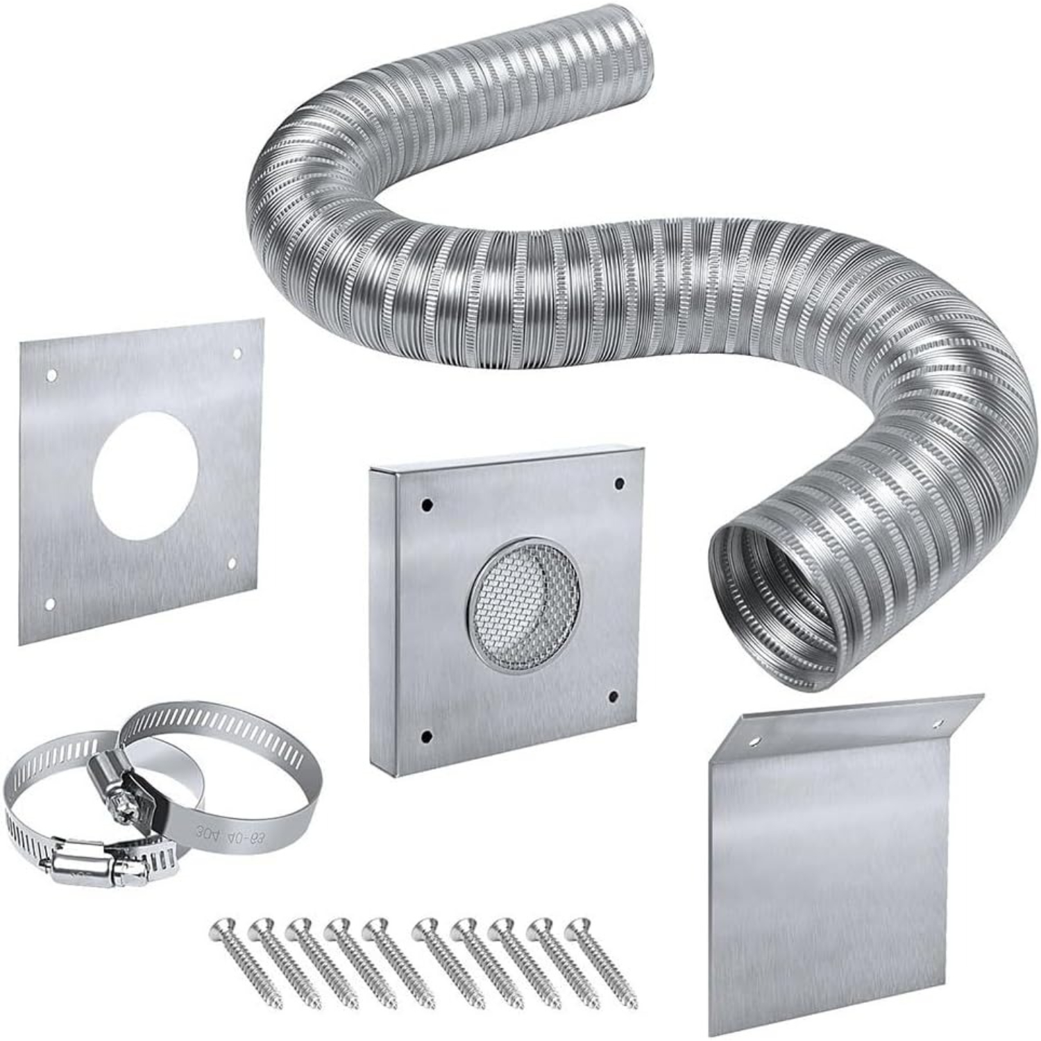 Stove Air Intake Kit, 5.1cm Ventilation System 152cm Length, Outside Kit With Wall Plate & Screen