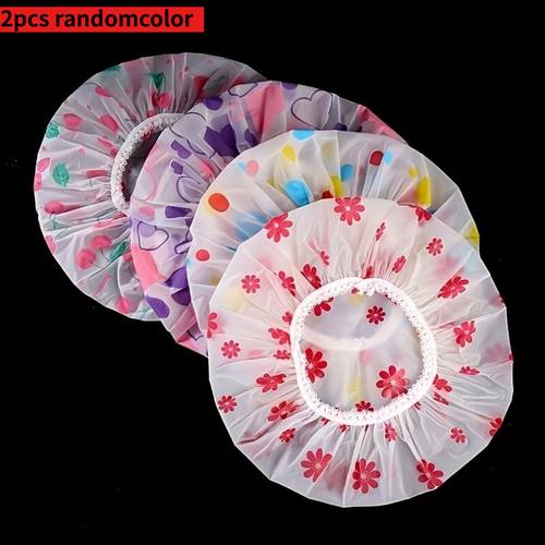 2pcs random color adjustable shower cap high elastic elastic more fashionable shower cap printable design high quality and reusable frosted printed lace elastic band for womens spa salon