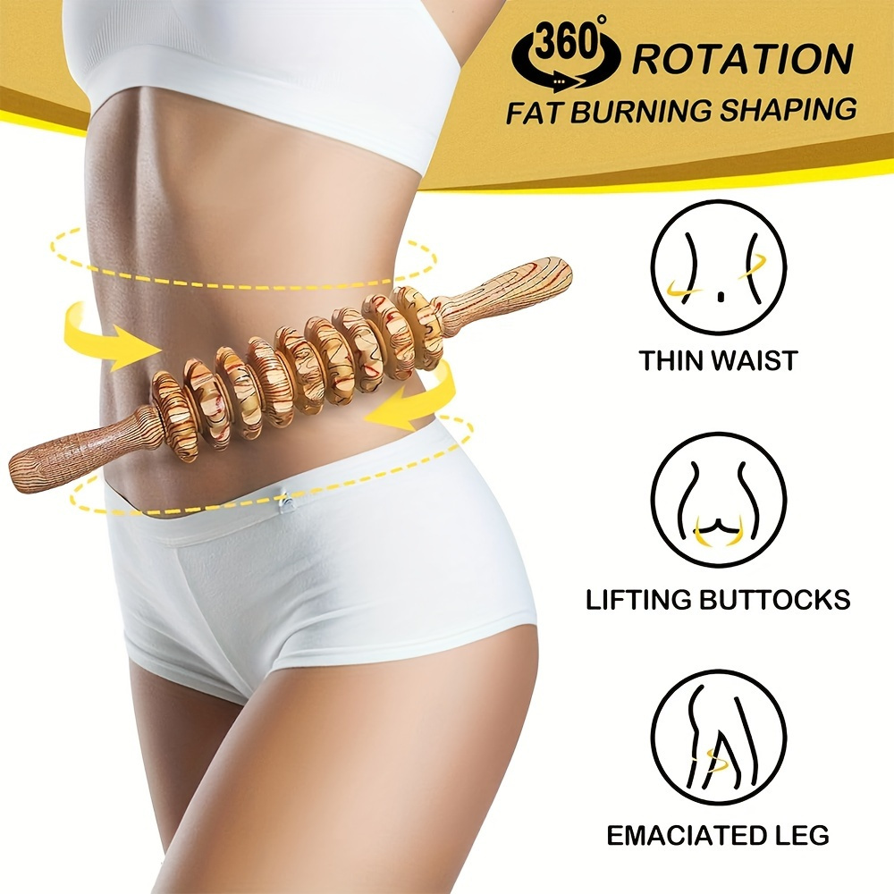 9 roller handheld wooden massage stick ergonomic full body shaping muscle relaxation anti tool natural wood design with decorative patterns thalate free durable smooth texture for home use massage tools body relaxation aid Product details 2