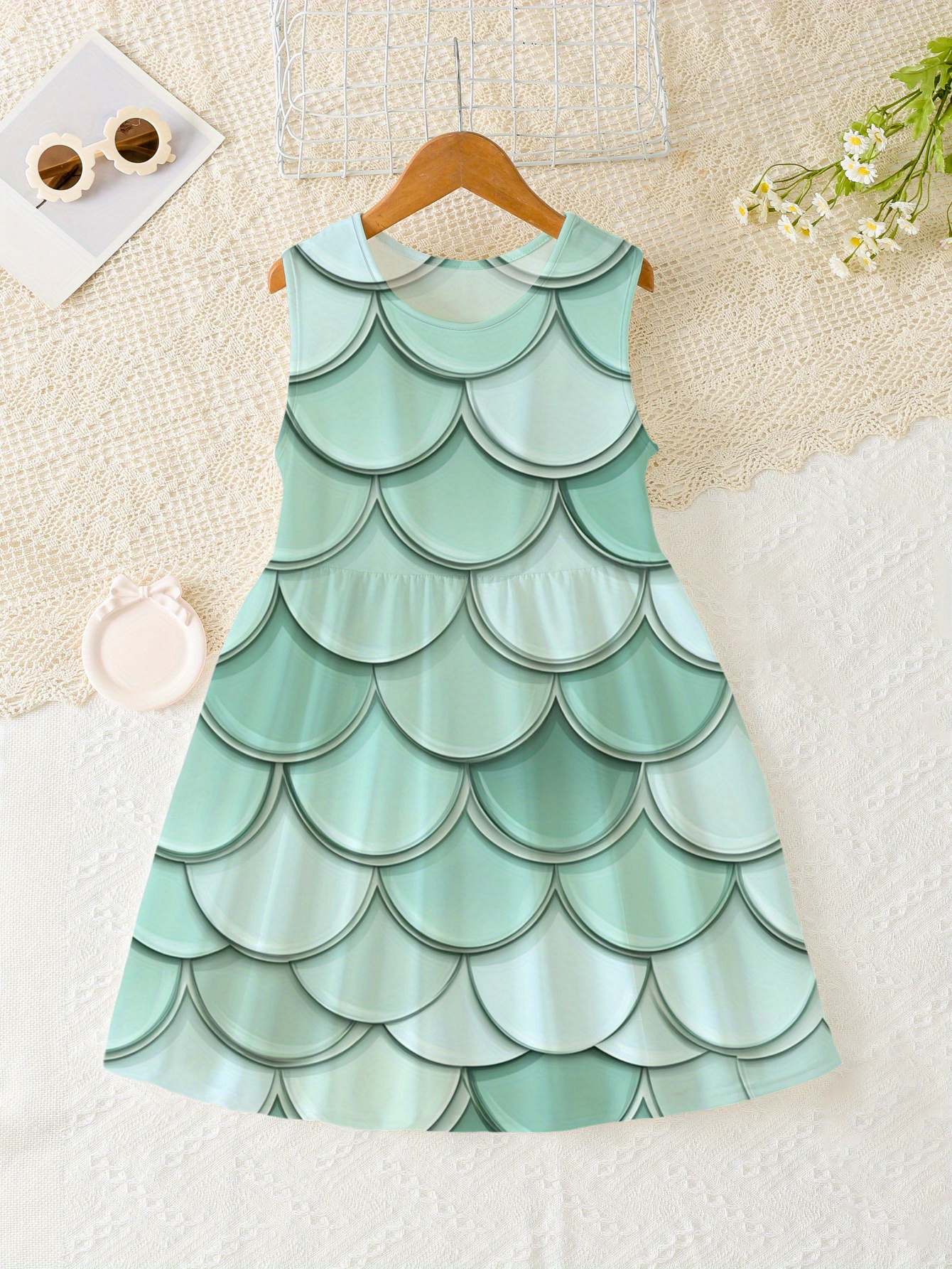 girls stylish sleeveless mermaid scale dress mint green - Temu Chile