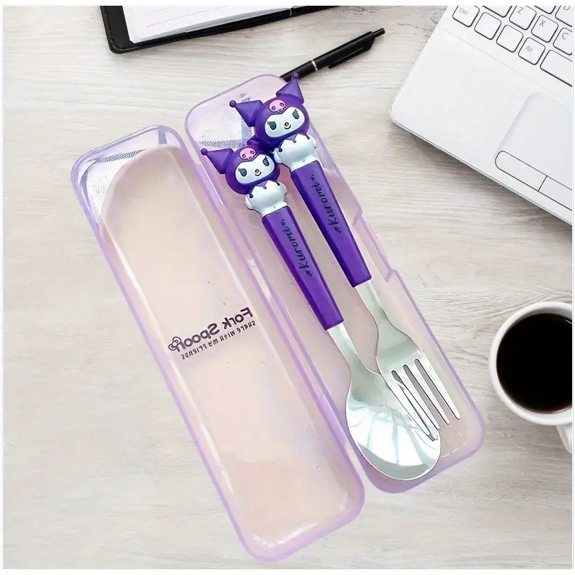 2pcs Cartoon Spoon And Fork Set, Stainless Steel Cutlery For Kitchen Use