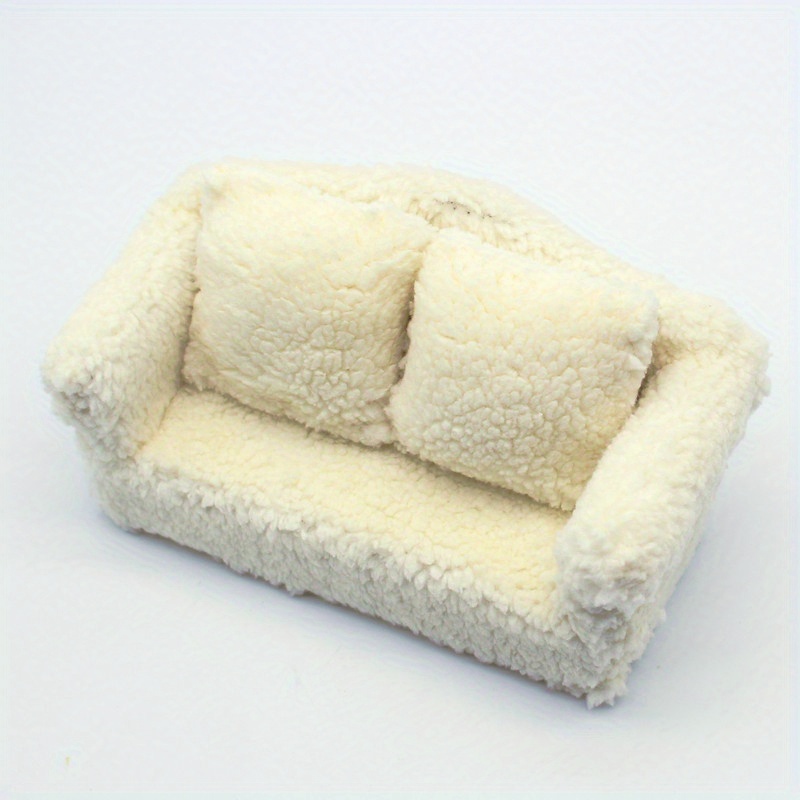 Doll House Plush Single Sofa With Pillow Room Furniture Model Doll House Decoration