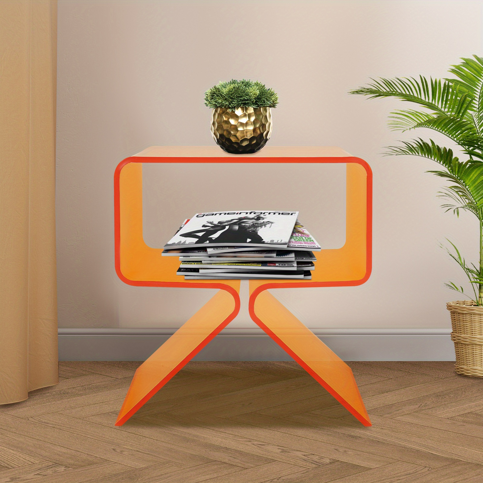 Image of 30 * 40 * 45cm Acrylic Minimalist Bedside Table, Coffee Table Side Table - Orange,, Easy To Clean, Suitable For Places With Space, Suitable For Most Sofas , To Pick Up Items Without Bending Over And