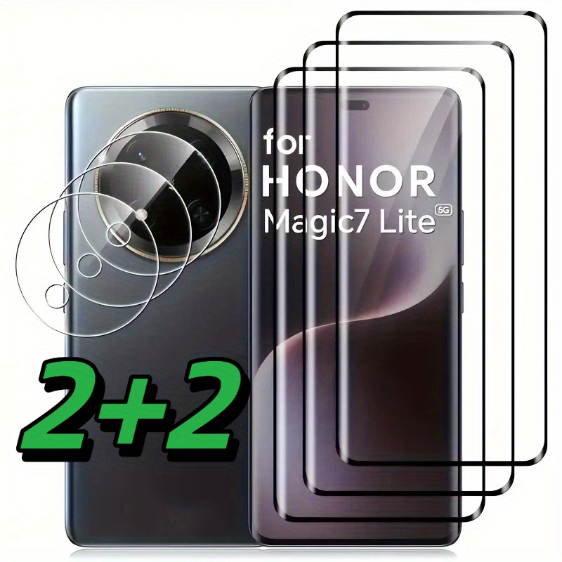 2+2 4v1 za Honor Magic 7 Lite Pro Magic 6 Lite Magic 5 Lite X9C Zaščitna stekla za zaslon, Magic 7 Lite 2 kosa kaljenih stekel in 2 kosa nalepk