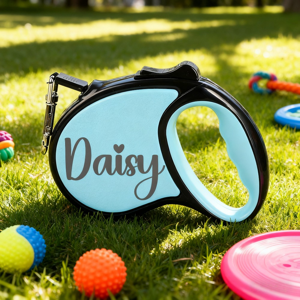 TEMU Laisse rétractable pour chien avec nom personnalisable, [Ruban en nylon ][Verrouillage à une main et un bouton], Convient aux chiens et chats de