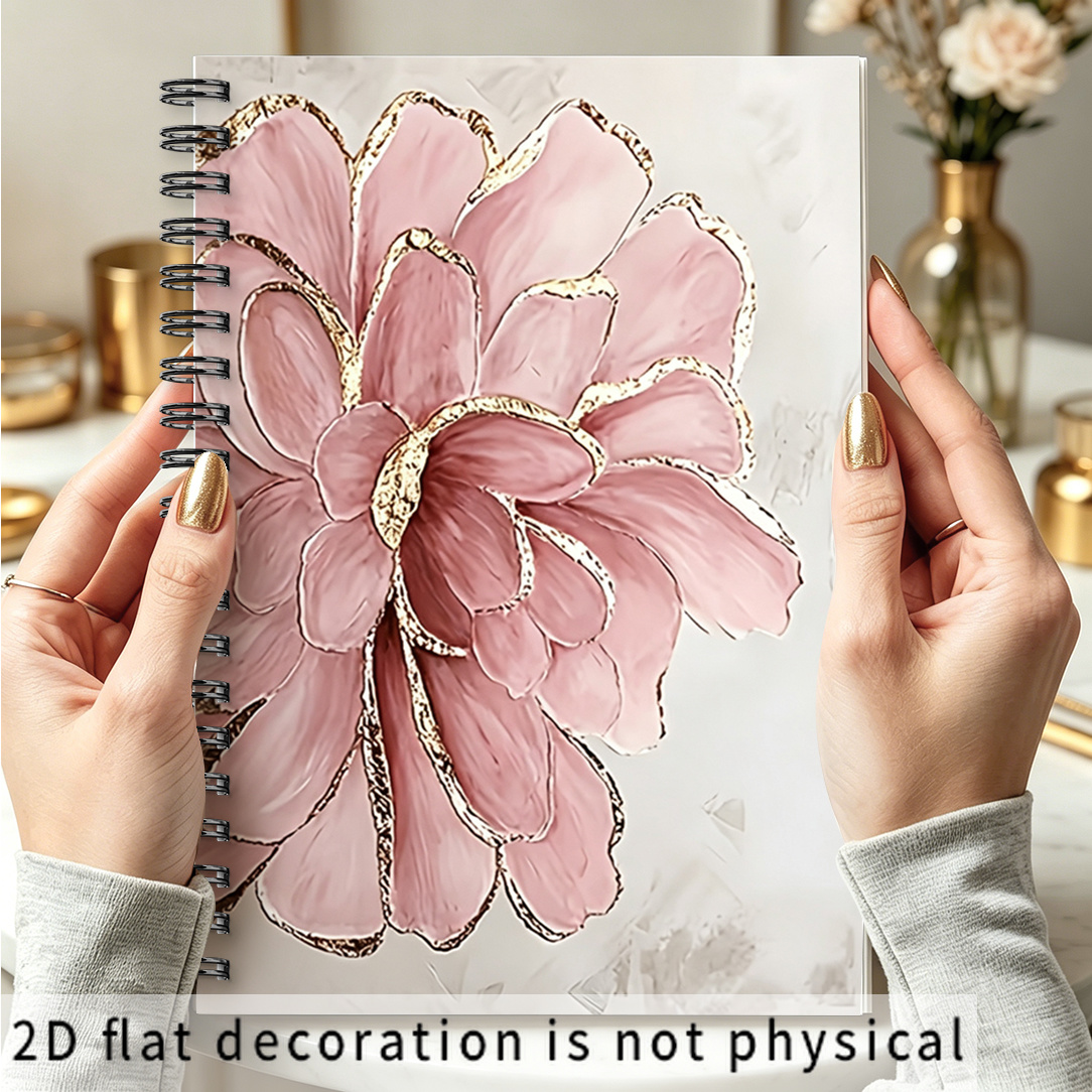 TEMU Spiral Notebook 1pc Elegant Pink Peony Printed Notebook, Suitable For Daily Journaling, Travel Planning, Study Notes, Perfect Gift For Birthday,