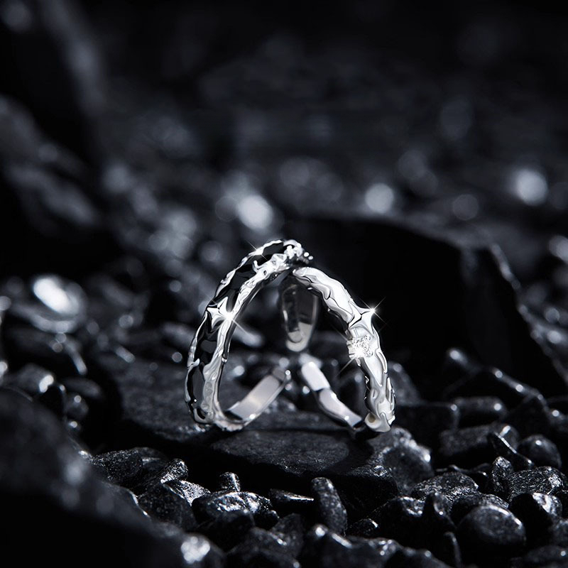Galaxy Starlight Texture Ring with Inlaid Synthetic Zirconia