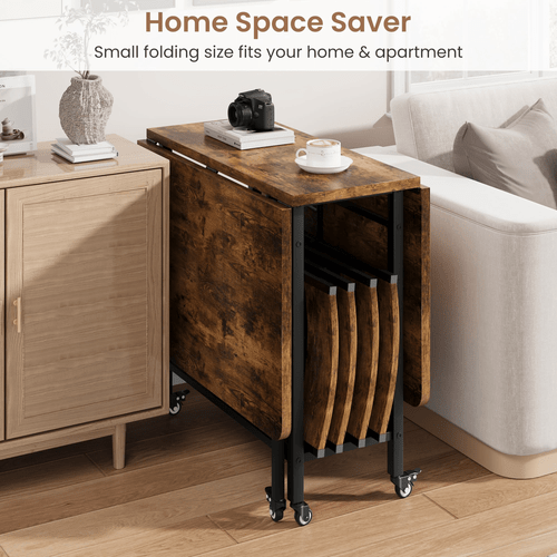 folding dining table and chair set drop leaf foldable kitchen table with 4 chairs folding dinner table set with storage lockable wheels space saving for kitchen or dining room retro