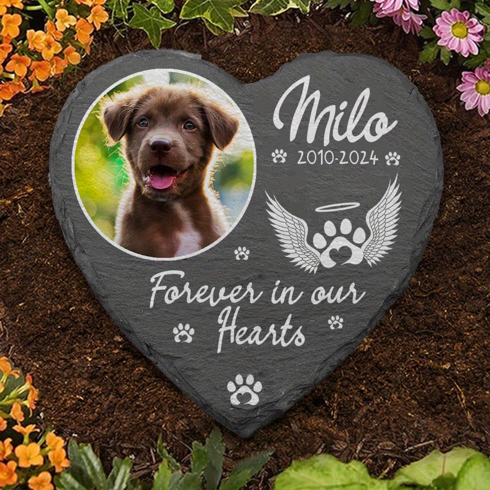 TEMU 1pc Personalized Custom Pet Heart Memorial Stone With Stand - Customizable Photo Pet Remembrance Gift, Heart-shaped Design, Durable Granite,