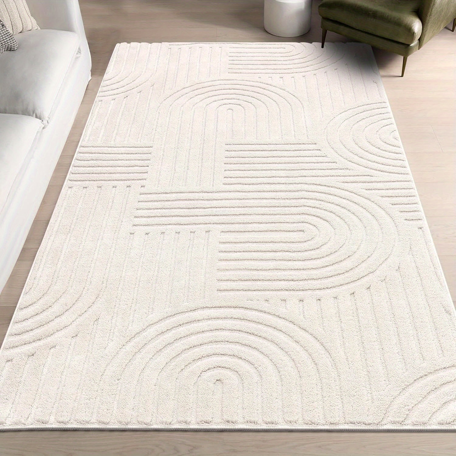 TEMU A Long Plush Beige Carpet For The Living Room, A Bedside Rug, Featuring Jacquard , Machine Washable Polyester, Suitable For Home Decor | Perfect