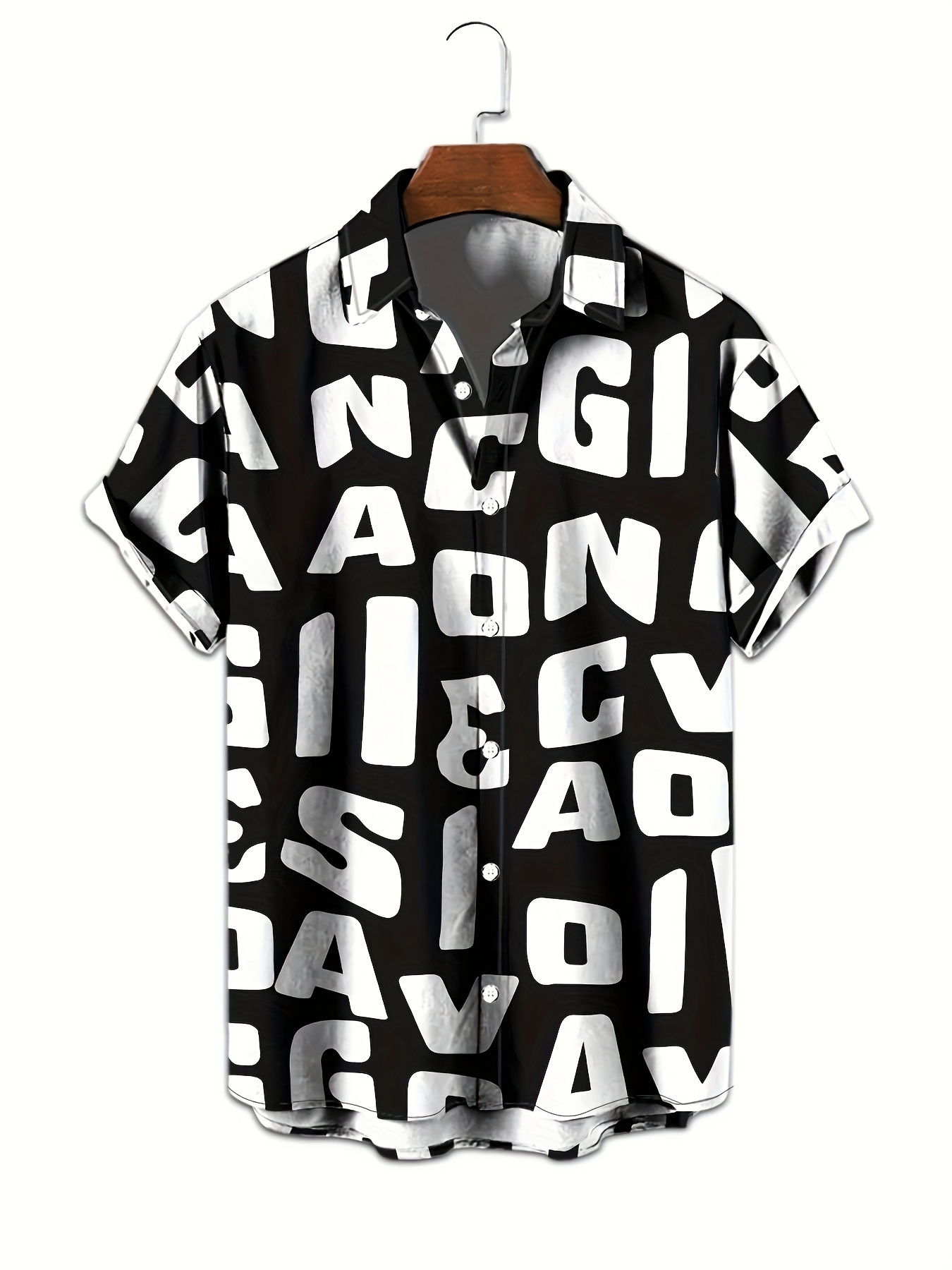 item picture print design not textured mens casual letter print short sleeve shirt black white gray polyester button up top unique   letter print design machine washable   fashion  