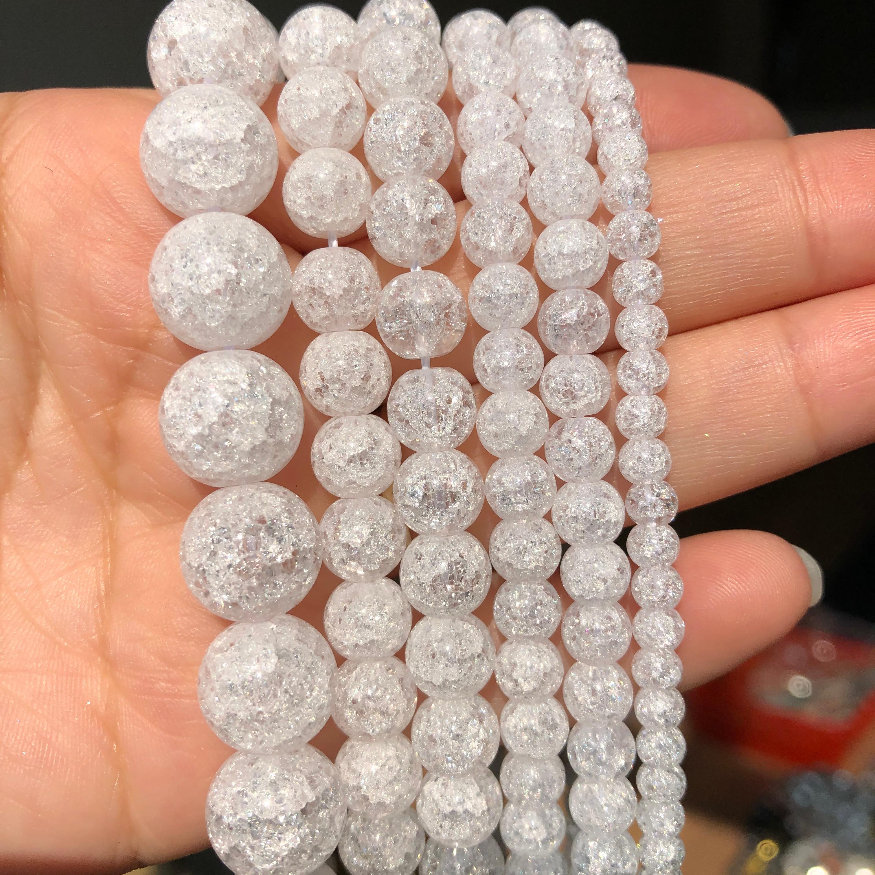 TEMU 4/6/8/10/12mm White Cracked Quartz Beads Round Loose Beads Used For Jewelry Making Unique Bracelets, Necklaces, Earrings Crafts, Men's And
