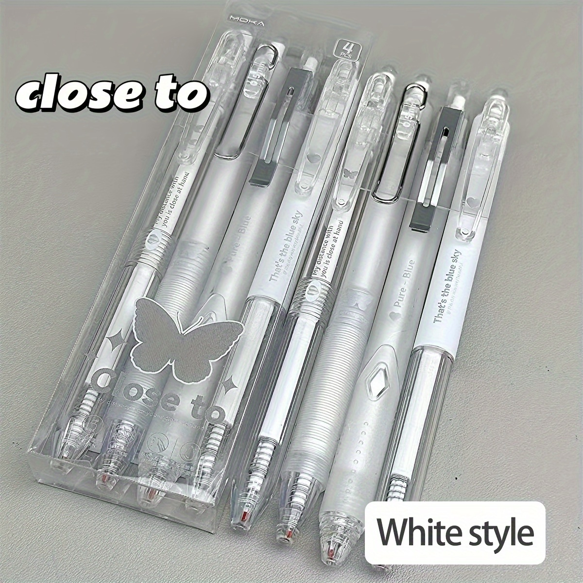 E-shop 4er-Pack Minimalistische Transparente Schmetterlings-Klick-Gelstifte, Instagram-Stil Weicher Griff Metallgehäuse, Vier einer Box, Flüssiges