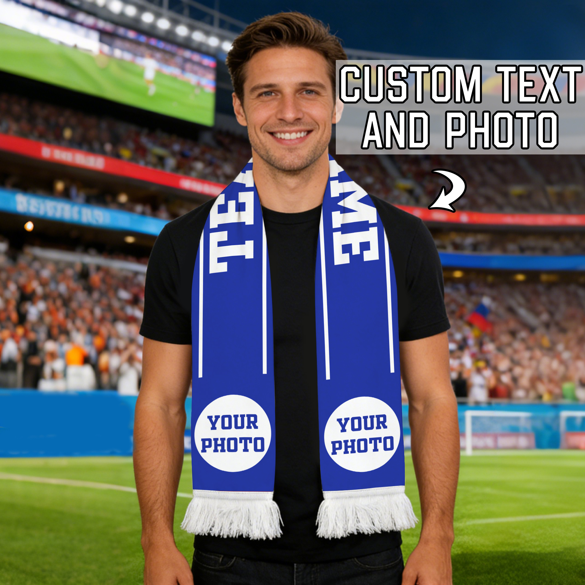 E-shop Individueller Foto-Fanschal – Benutzerdefinierter Foto-Text, Unisex-Wintermantel, personalisierter Teamschal zum Anschauen von Partys,