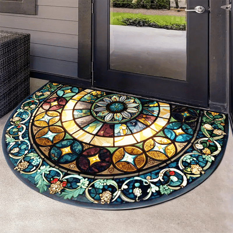 

1pc Stained Door Mat, Non-slip Polyester Entrance Rug With Dot Plastic Backing, Hand Washable Indoor/outdoor Decorative Carpet