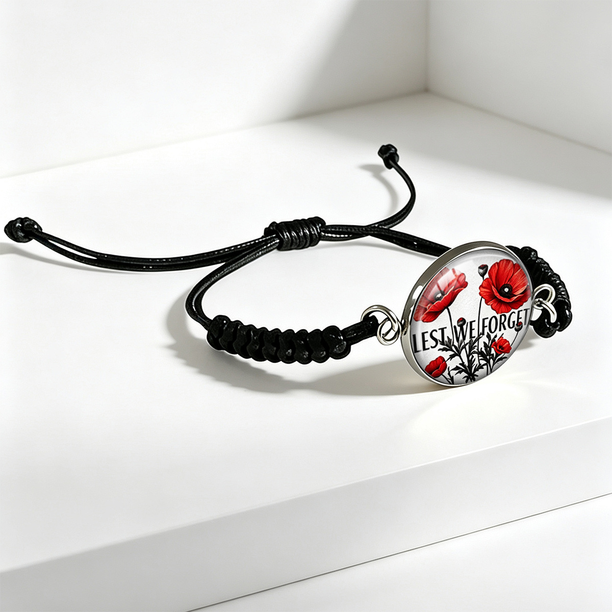 Unisex Red Poppy Floral Adjustable Bracelet