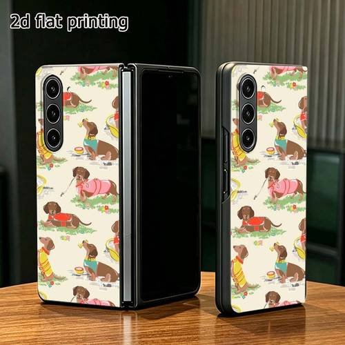 phone case 1pc 2d flat printed cartoon dachshund summer pattern pc foldable hard phone case for samsung for galaxy z fold 8 6 5 4 3 5g comfortable texture lightweight anti slip shell trendy phone cover