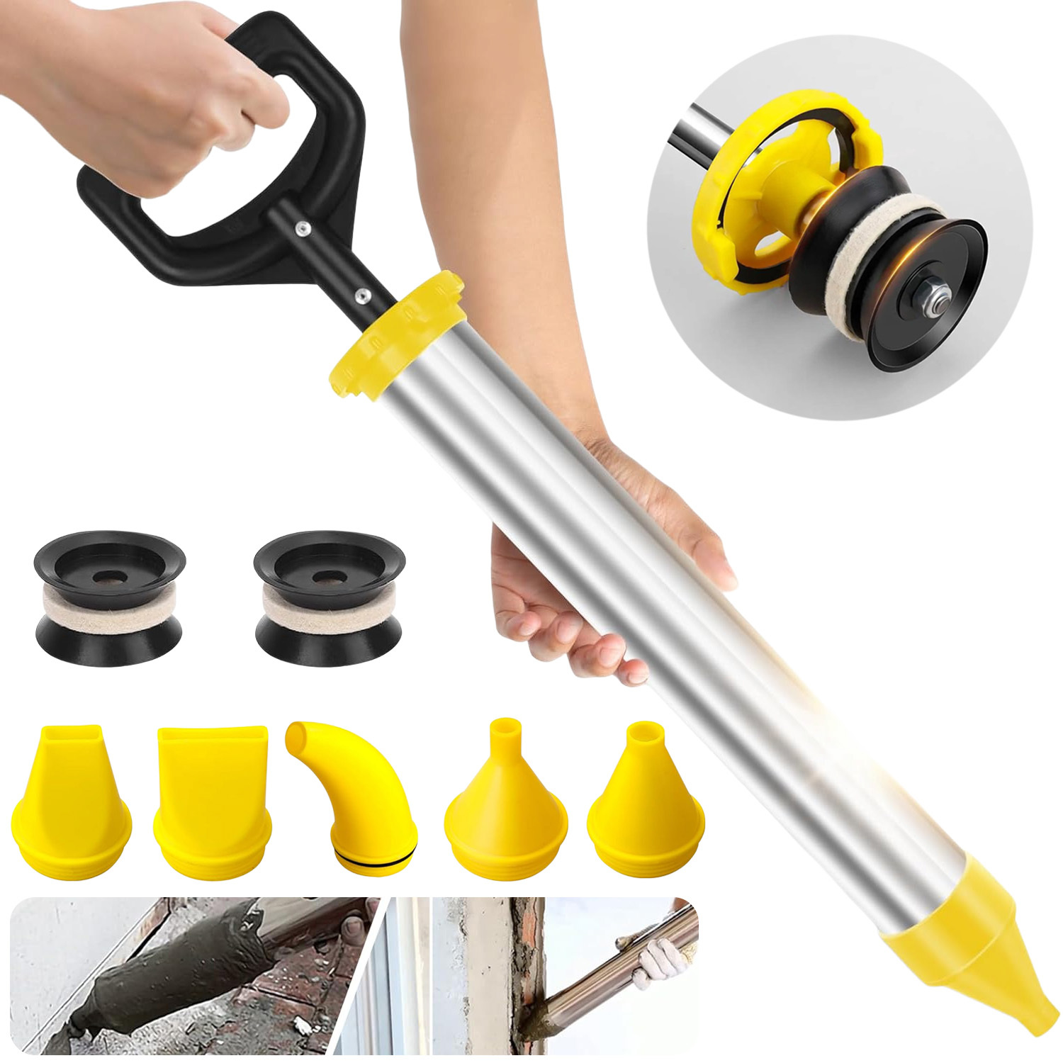 Image of Heavy-duty Handheld Cement & Lime Mortar Grouting Gun - Professional Caulking Tool With 5 Nozzles, Adjustable Pump Applicator For Crack Repair, /stone/concrete/plaster Installation - Diy & Use (metal)