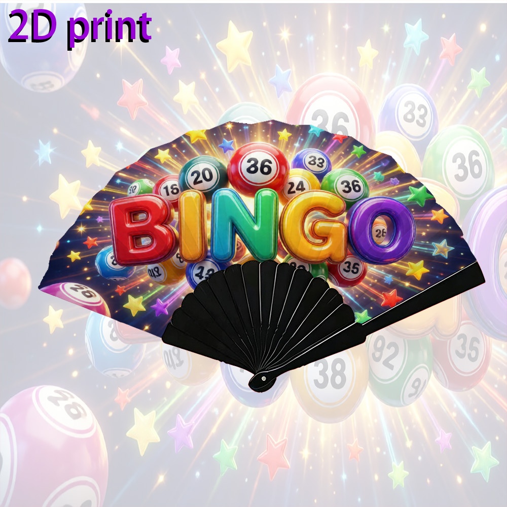 TEMU 1pc Women's Handheld Folding Fan Bingo Ball Letter Explosion Gift Ideas, Vacation, Outdoor Use, Photography Prop, Summer, , Classic Performance,