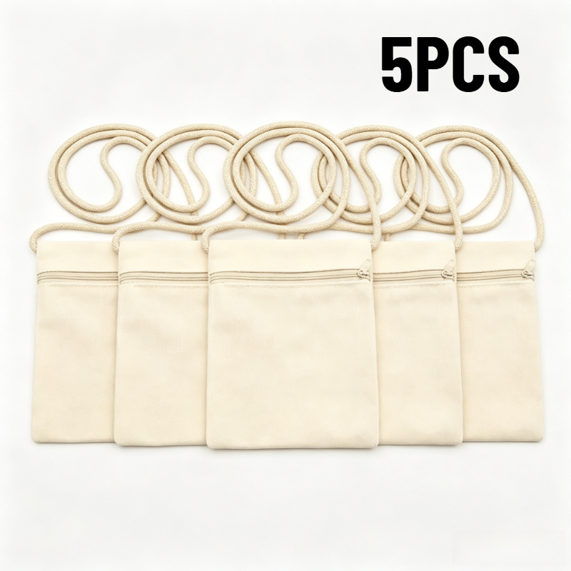 photo de l'article lot de 5 sacs bandoulière vierges avec fermeture éclair, pochettes dépaule en tissu avec sangle en corde tressée, sacs à bandoulière   réutilisables pour   pour peinture, loisirs créatifs et     décontracté