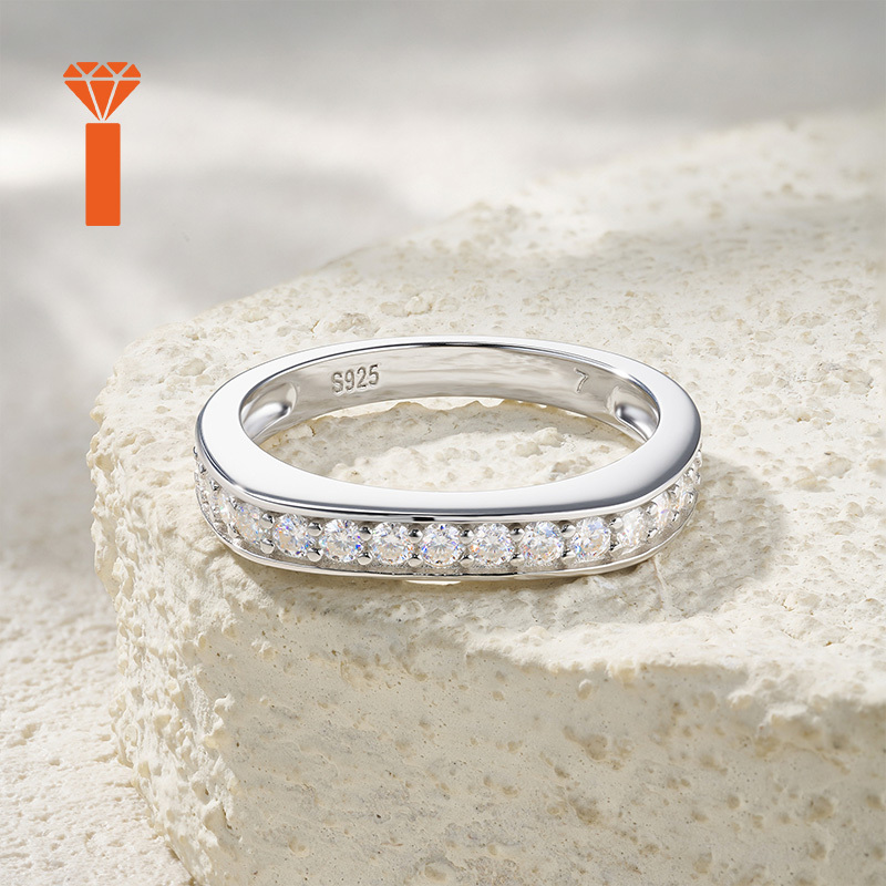 Women's 925 Silver Semi-Eternal Moissanite Stackable Ring