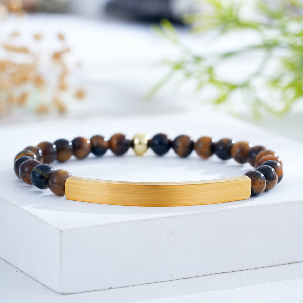 Customizable Text Natural Stone Bead Bracelet, Bohemian Style
