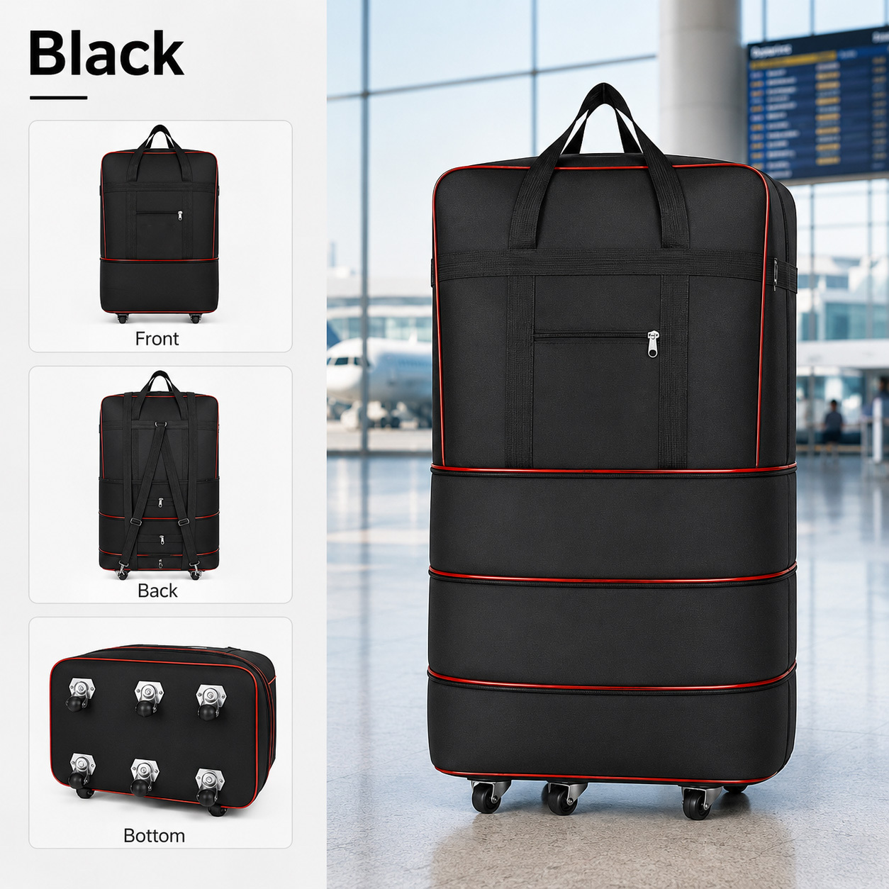 TEMU 3-layer Expandable Moving Bags With 6 Wheels, Extra Large Capacity Rolling Storage Bag, Wheeled Travel Luggage Organizer With Handles & Zipper,