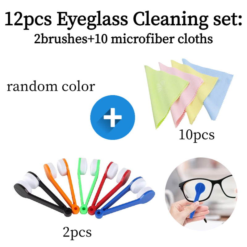 TEMU 12pcs Eyeglass Cleaning Brush Set (2 Brushes + 10 Cloths) - Random Color,fashionable Portable Eyeglass Wiping Kit For Home, Office & Travel |
