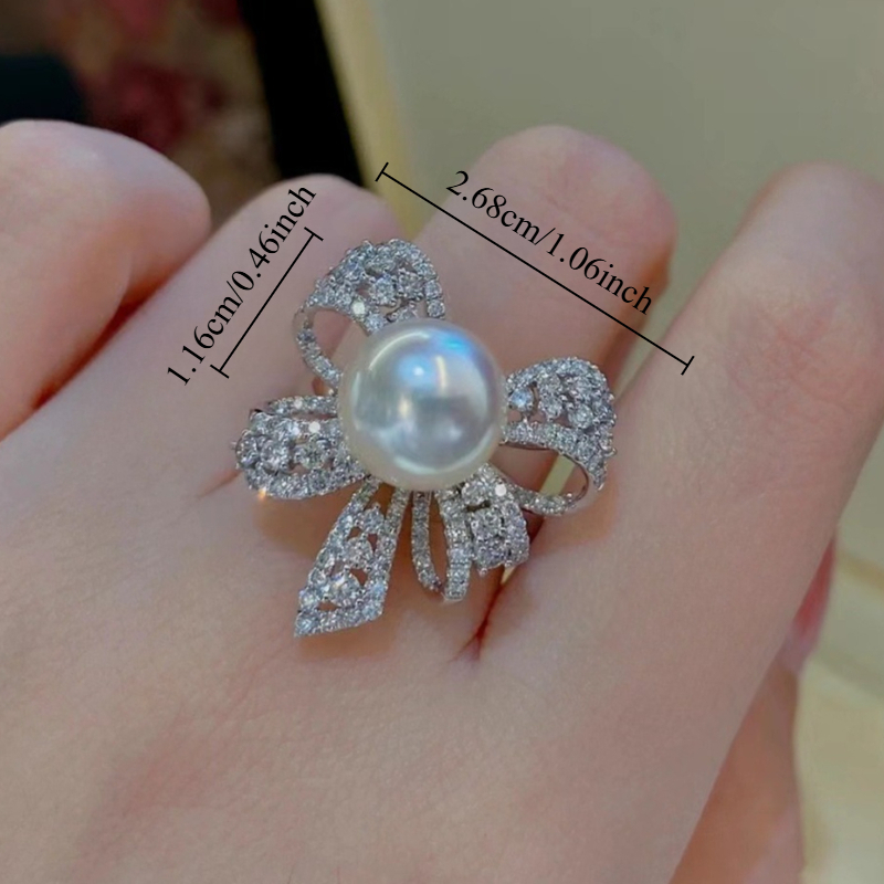 Women's Elegant Bling Bow Engagement Ring, June Birthstone