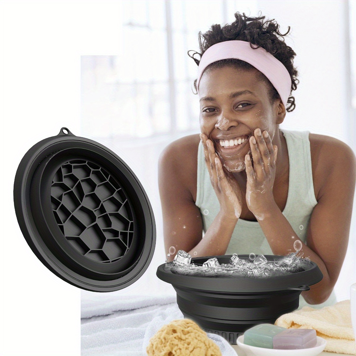 1 silicone ice basin facial cleansing ice bath foldable wash basin facial cold compress care   tool   to connect to electricity 6