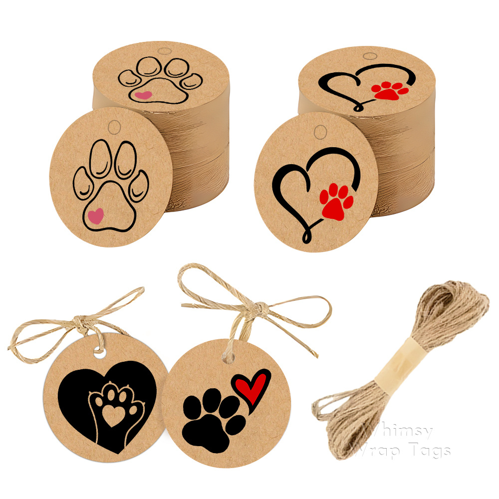 TEMU 108 piezas de etiquetas redondas de papel con , temática de mascotas, con diseño de de pata adorable y de , perfectas para envolver regalos,