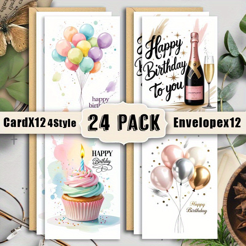 24pcs birthday card set with envelope   24 watercolor balloons and cake happy birthday cards suitable for any occasion including christmas thank you congratulations and   themes