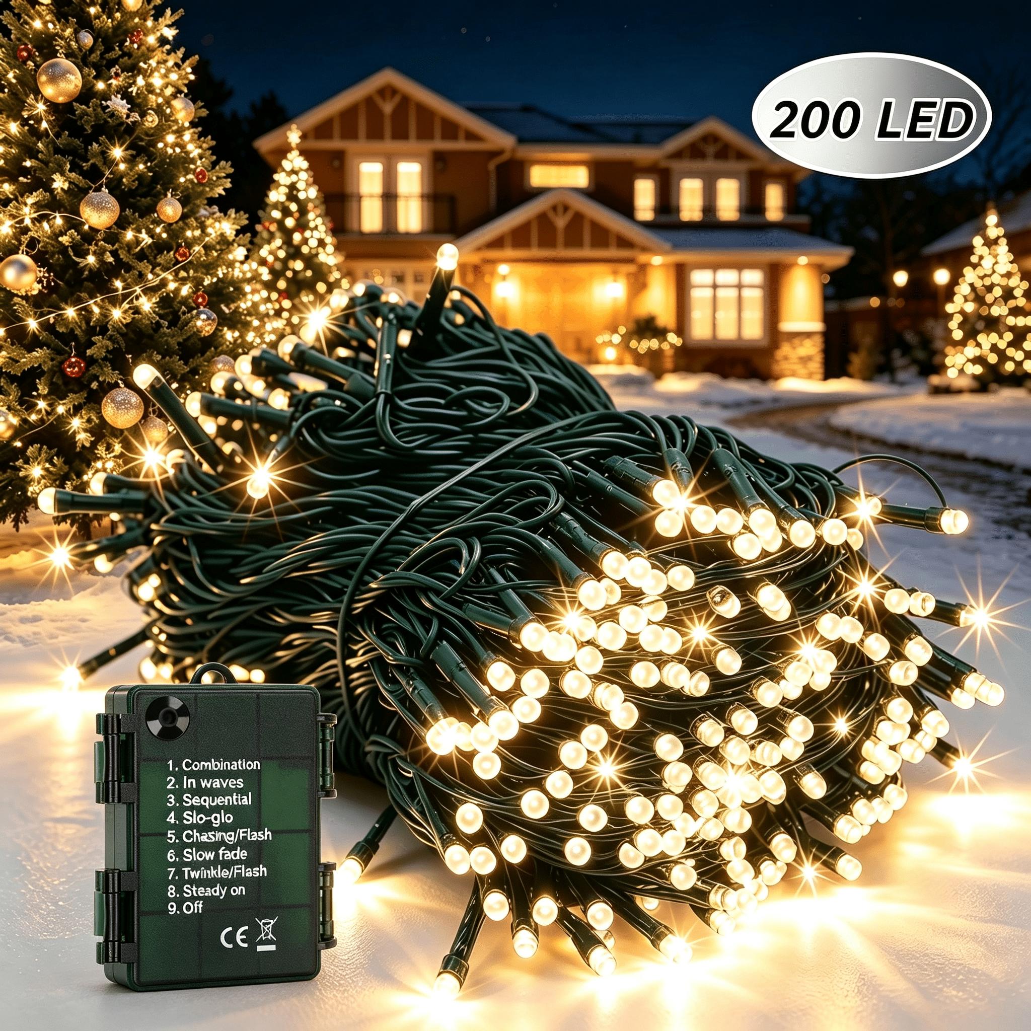 TEMU 1pc Battery-powered Christmas Dark Green String Lights, Warm Fairy Light Garland, 50/100/200pcs Led Elf Light Strings, 8 Lighting , Suitable For