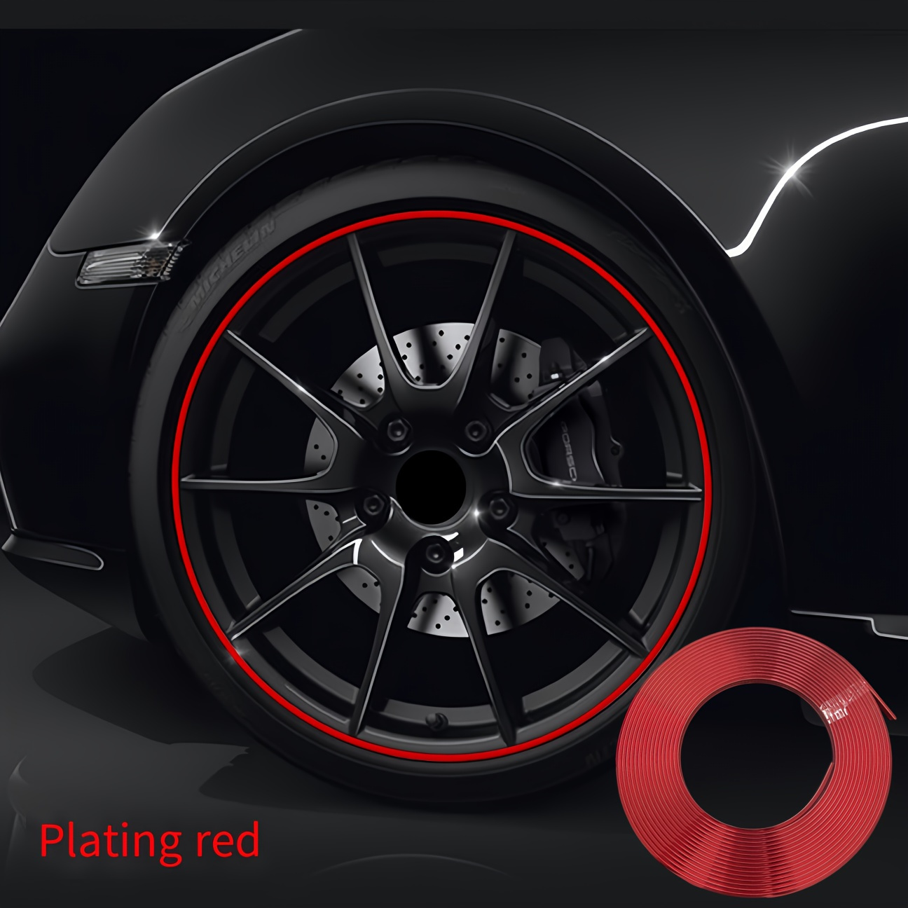 TEMU 311-inch Plated Wheel Sticker - Scratch-resistant Pvc Tire Protector, Decorative Strip For Vehicle , Left Side Installation, & Modification Accessory