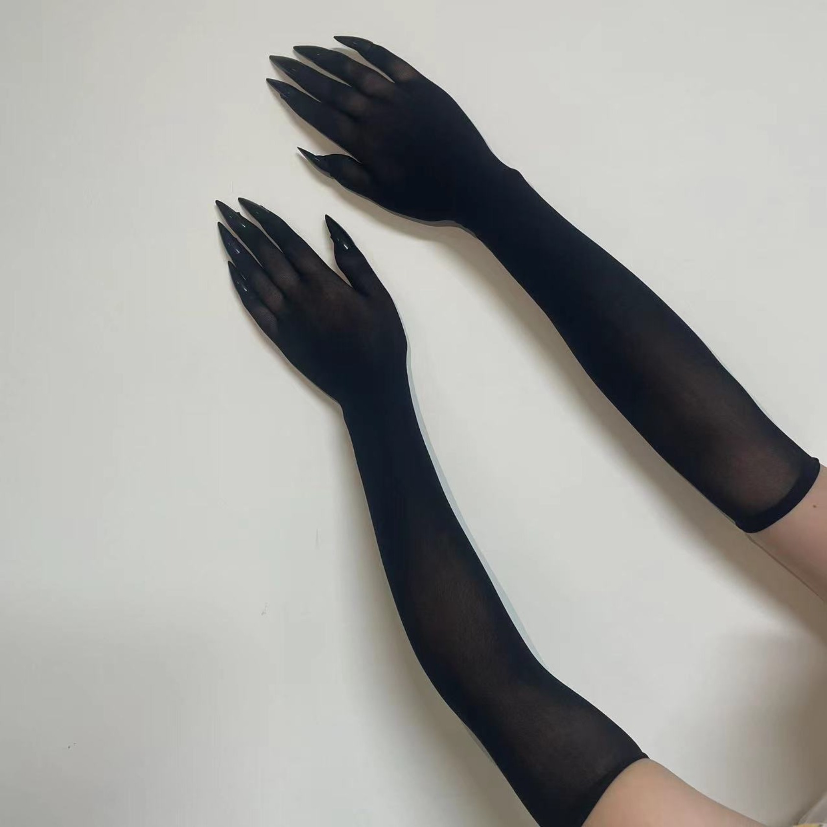 TEMU Soft Breathable Sheer Stocking Nail Gloves Unisex 5 Finger Split Design Ultra Thin Gloves Wedding Cosplay Party