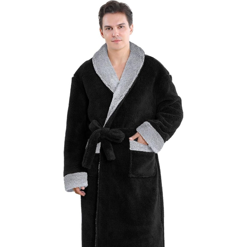 

Men's Luxurious Plush Flannel Bathrobe - Soft, Long V-neck With Belt & Pockets | Perfect Gift For Him