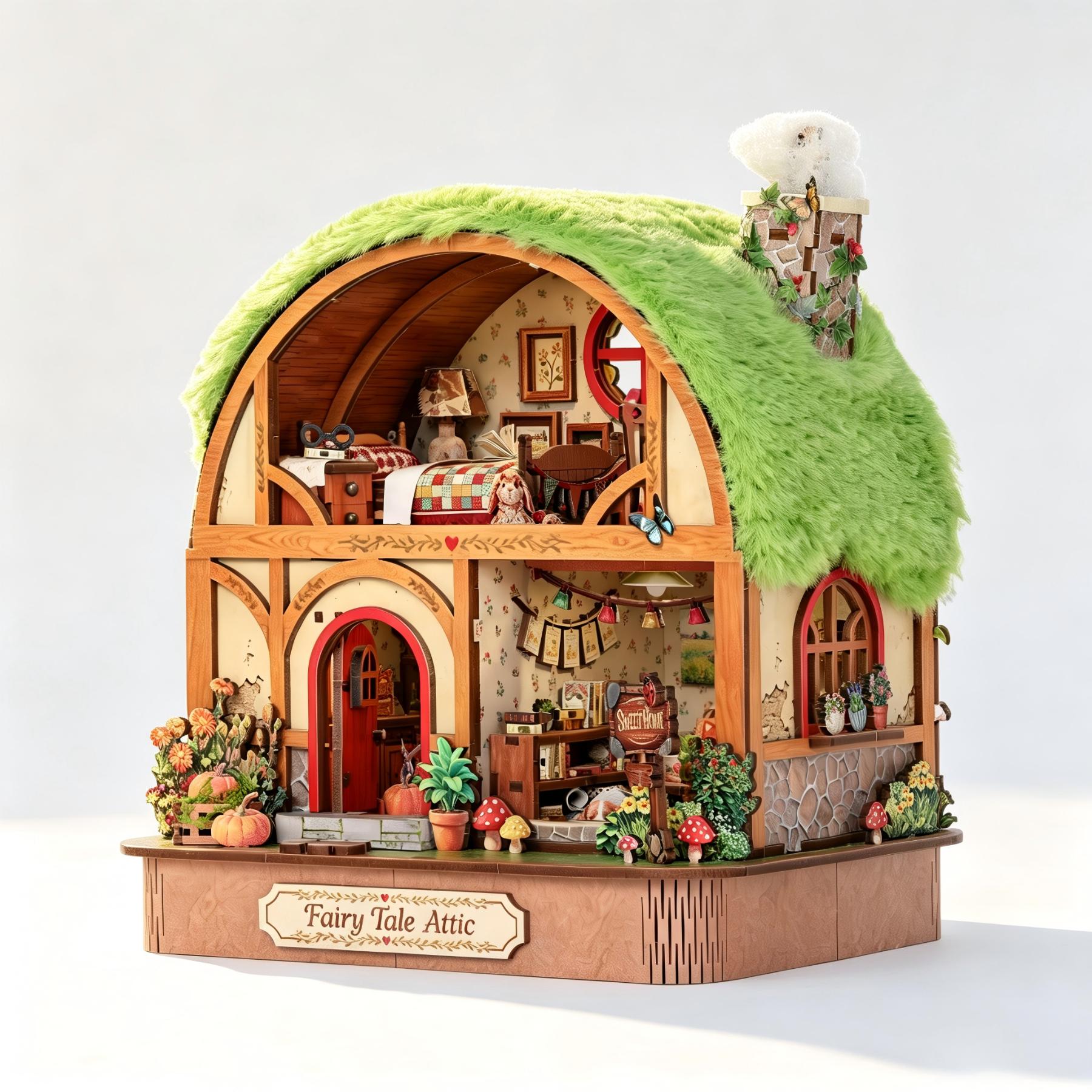 Image of 3d Wooden Puzzle Dollhouse Kit, Tale Miniature Model, Hand Assembly Book Nook Kit, Desktop & Bookshelf Decor, Creative Gift For Birthday Valentine Halloween Christmas Thanksgiving