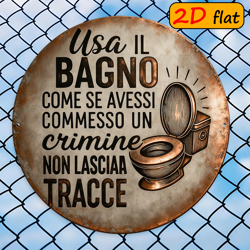 TEMU 2d Flat, 1pc, Round Sign With Italian Text And Toilet Pattern, Wooden Plaque, Outdoor Sign, Ideal For Kitchen, Bathroom Decor And Christmas Gift