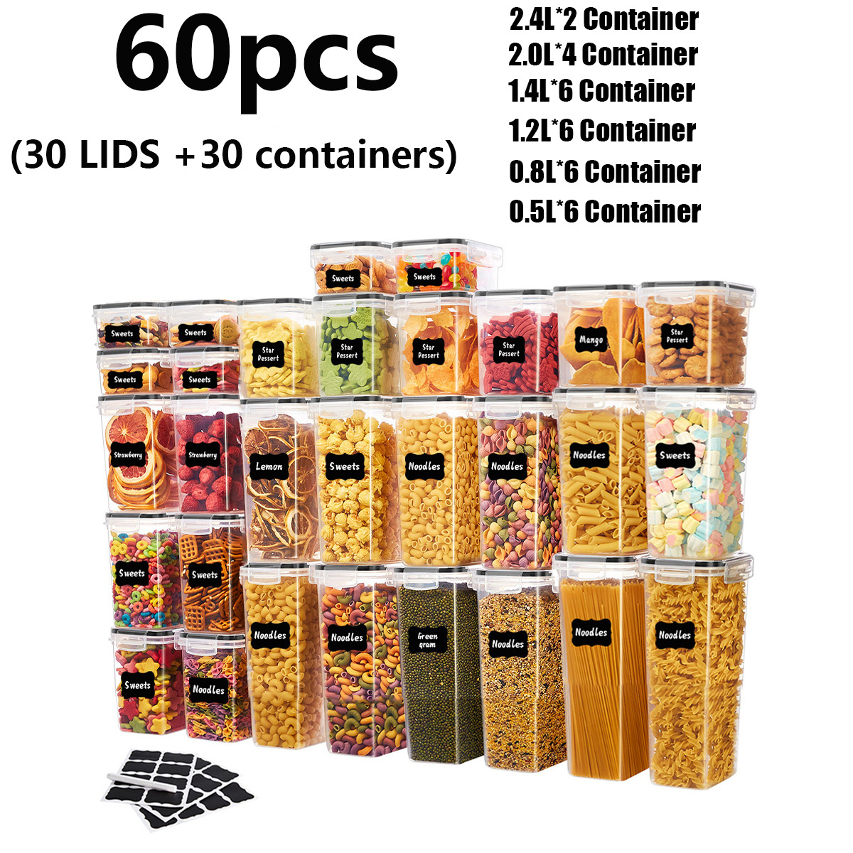TEMU 60/30/24/12pcs Sealed Food Storage Container Set, Food Storage Box, Plastic Can, Suitable For Organizing And Storing Kitchen Food Storage Rooms,