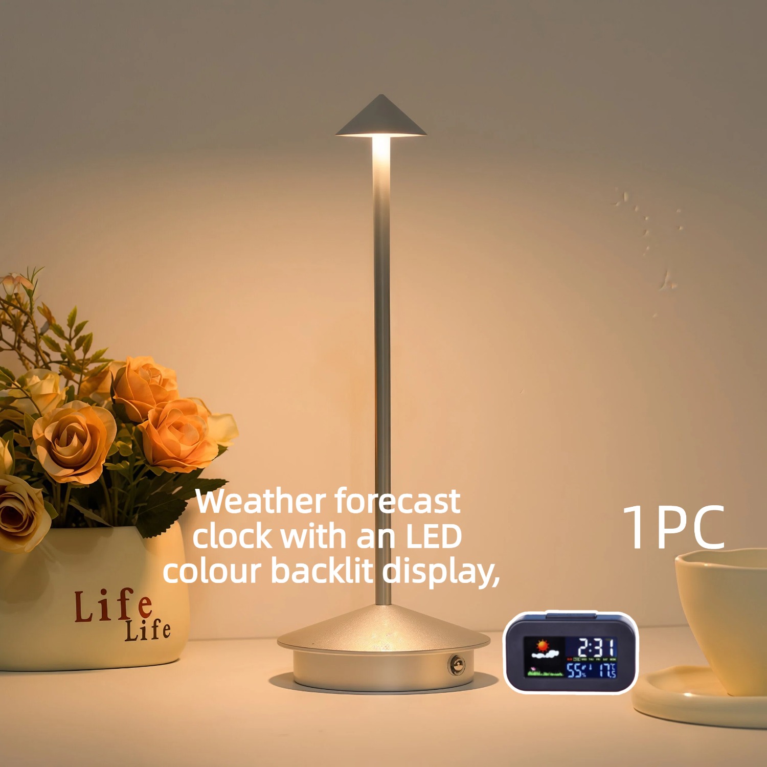 TEMU Weather Forecast Clock With Led Multicolor Backlit Display Screen, Real-time Temperature And Humidity Monitoring, Alarm Function Index Display,