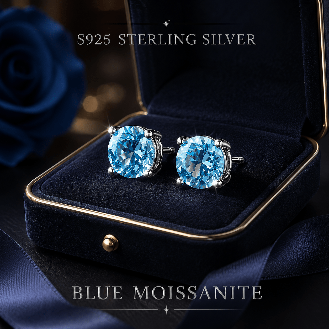 TEMU Une paire de boucles d'oreilles rondes en argent sterling S925 avec moissanite bleue de 2 carats, boucles d'oreilles à spirale, cadeau de bijoux