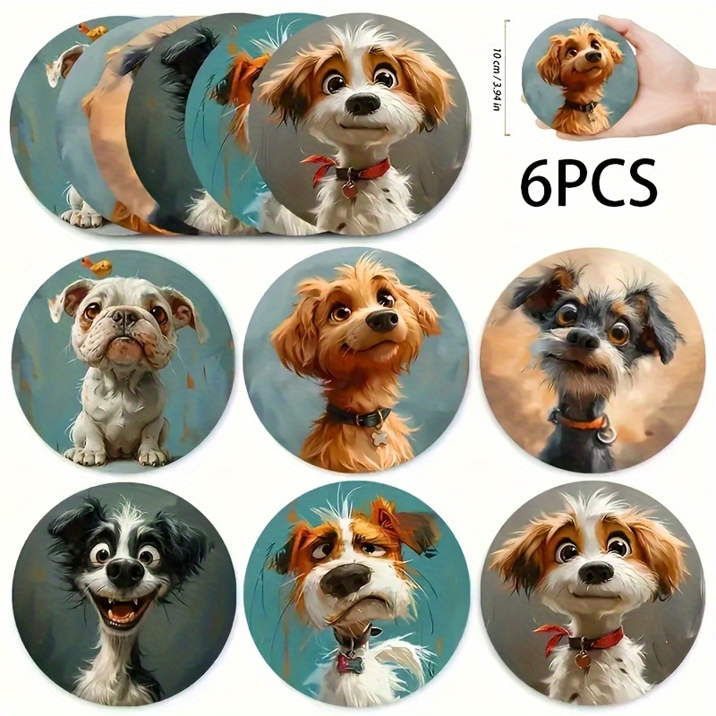 TEMU Set Of 6 Adorable Dog-themed Wooden Coasters, Drinks, Coffee, And Tea - Ideal For Home And Restaurant Decor, Making It A Gift For Dog Lovers.