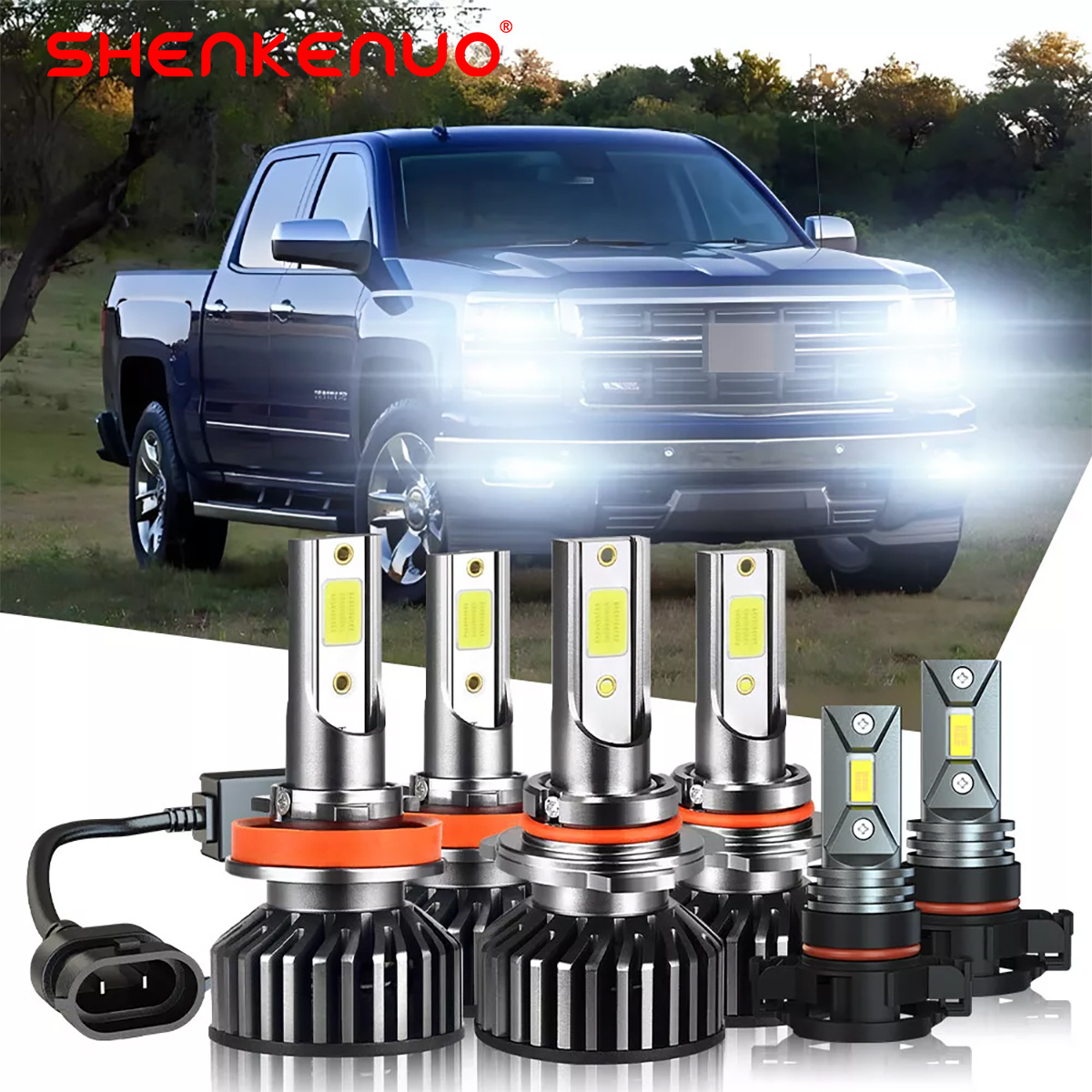 

For Silverado 1500 2007-2015 6pcs 6000k Led Headlight &fog Bulbs Combo