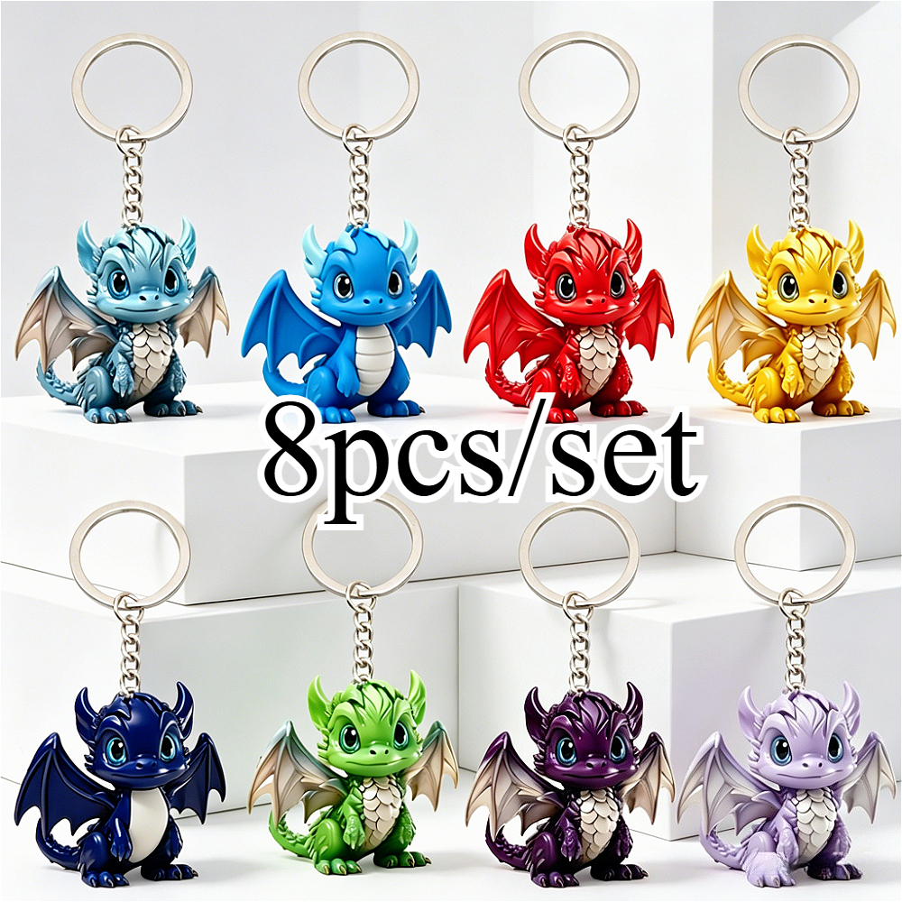 TEMU 8pcs Dinosaur Keychain Set, Backpack Pendant, Unisex, Colorful Pendant, Couple's Pendant, Graduation Gift, Birthday Gift, Couple's Gift, Car