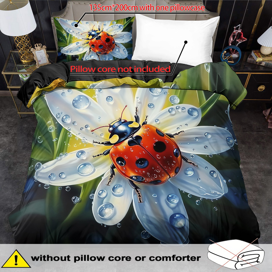 TEMU 2/ 3pcs Quilt Cover Set, Cartoon Ladybug Print Duvet Cover Set, King Bedding, Polyester Machine Washable, Quilt Decoration, Bedroom , Birthday